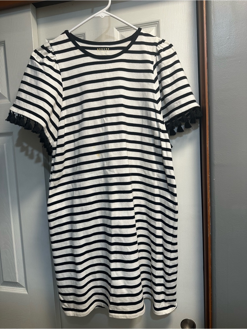 kate spade Black and White Striped Dress with Tassel Trim